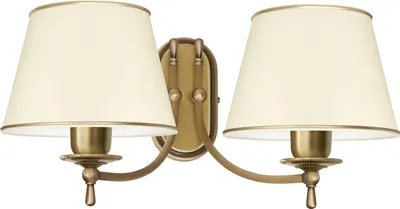 Produktbild von Wandleuchte Messing Goldpatina Stoffschirm Ecru abwaschbar 25x46x25cm 2xE27 120W Wohnzimmer Schlafzimmer klassisch elegant Wandmontage IP20 warm