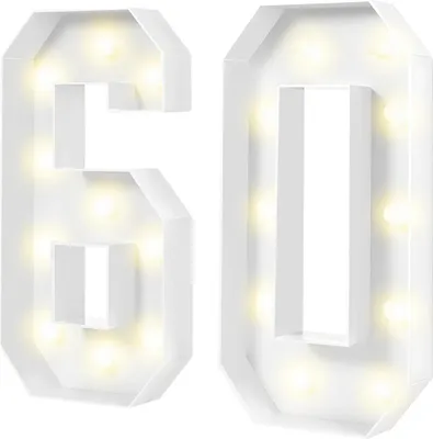 Obrázok produktu pre LED číslo 60 – svietiace číslo ako dekorácia na 60. narodeniny – 100 cm – teplé biele svetlo – biele