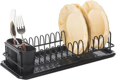 Produktbild von PolkaHome® Abtropfgestell für Geschirr – Kompakt & Platzsparend mit Besteckkorb, für Arbeitsplatte oder Spüle mit Auffangschale –