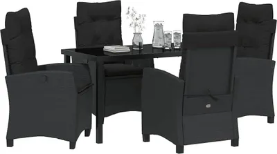 Image de vidaXL Salon de jardin avec coussins 5 pcs noir Poly-Rattan