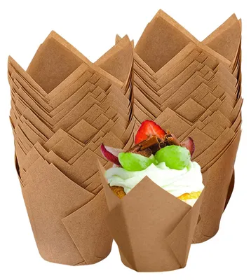 Produktbild von 200 Stück Tulpenförmige Cupcake-Förmchen für Backförmchen, Tulpenförmige Muffin-Förmchen, Cupcake-Hüllen