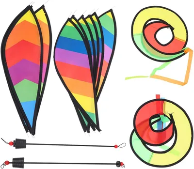 Produktbild von 2 Stück bunte Heißluftballon-Windspinner aus Stoff und PVC, 27X120cm, hängende Windmühlen-Dekoration für Garten, Hof und Party