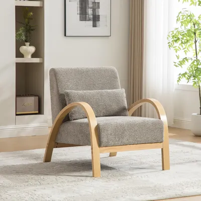 Immagine prodotto di okwish: Poltrona moderna e rilassante, senza braccioli. Letto imbottito con schienale. Struttura in legno. Tessuto chenille. Adatta per il soggiorno o lo studio. Colore: grigio