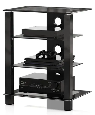 TV-Rack HiFi-Regal Glas & Aluminium, höhenverstellbar