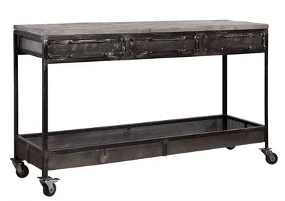 Image de MASSIVMOEBEL24 | Console 150x45 Manguier laqué Gris HEAVY INDUSTRY #121