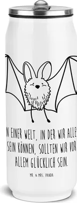 Produktbild von Mr. & Mrs. Panda Wasserflasche Fledermaus Flügel - Weiß - Geschenk, Thermoflasche, sport trinkflasche, Edelstahl, Thermosflasche, Lustige Sprüche