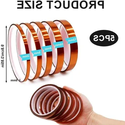 Image de Lot de rubans adhésifs électroniques en film polyimide résistant à la chaleur, 5 pièces : 3 mm / 6 mm / 8 mm / 10 mm / 12 mm x 33 m.
