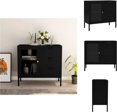 Obrázek produktu pro vidaXL Příborník černý 75x35x70 cm ocel a tvrzené sklo - Příborníky