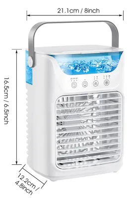 Produktbild von Tragbarer Mini-Luftkühler - Tischventilator mit Wassertank - USB-betrieben - 5 V - 7 W - Timer 2–8 Stunden - Nur Kühlung - Weiß