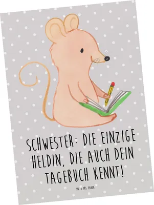Produktbild von Mr. & Mrs. Panda Postkarte Schwester Heldin - Grau Pastell - Geschenk, Grußkarte, Postkarten, persönliche Erinnerungen, Jubiläen, einzelkarte, Weihnachten, Fotokarte