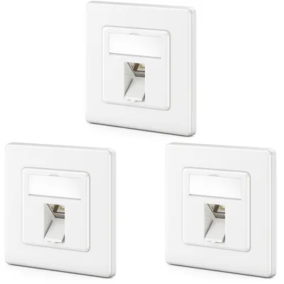 Produktbild von deleyCON 3x CAT7 Netzwerkdose 1 Port - 10 Gigabit - Unterputzdose Ethernet LAN Dose Anschlussdose Datendose Geschirmt + 3x CAT 7 Keystone RJ45 DSL Netzwerk Patchkabel Verlegekabel - Weiß