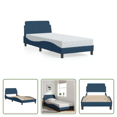 Produktbild von The Living Store Bettgestell mit Kopfteil Blau 80x200 cm Stoff