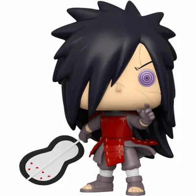 A Funko Pop! vinyl figure of Madara from Naruto Shippuden, holding a fan.