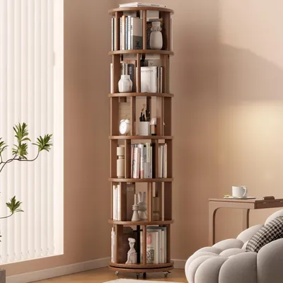 Immagine prodotto di Libreria girevole in legno massello, 6 ripiani, noce