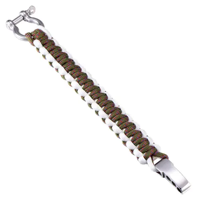 Zdjęcie produktu dla Bransoletka survivalowa dla mężczyzn DonDon – pleciona bransoletka outdoorowa z linki paracord w kolorze oliwkowo-białym