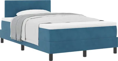 Imagen del producto de Cama con somier y colchón, color azul oscuro, 120 x 190 cm, tapizada en terciopelo