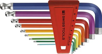 Produktbild von Swiss Tools Winkelschraubendreher- Satz im Kunststoffhalter 9-teilig 1,5-10mm RainbowKugelkopf, farbcodiert