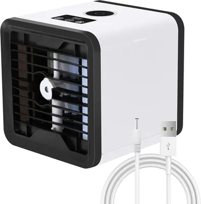 Produktbild von Persönlicher Mini Luftkühler 3-in-1 mit 8 Stunden Tanklaufzeit – 3 Stufen, 7 LED, USB – für Schreibtisch, Büro und Camping