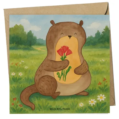 Produktbild von Mr. & Mrs. Panda Grußkarte Otter Blumenstrauß Design - Weiß - Geschenk, anlasskarte, Glückwunschkarte, Seeotter, Niedlich, Süß, faltkarte, See, doppelkarte, Klappkarte