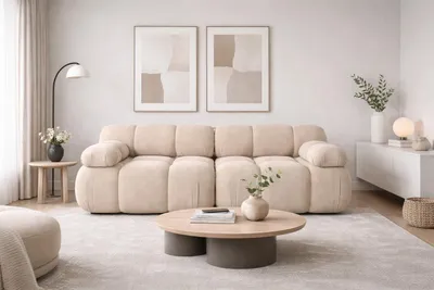 Image de Canapé canapé modulable 2 places, tissu velours Salvador, beige, Selia