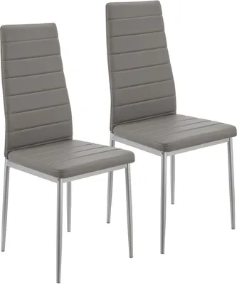 Produktbild von Juskys Esszimmerstühle Loja Stühle 2er Set Esszimmerstuhl - Küchenstühle mit Kunstleder Bezug - hohe Lehne stabiles Gestell - Stuhl in Grau