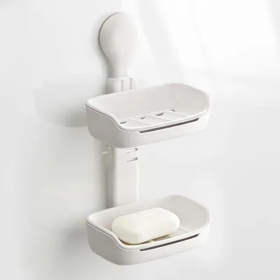 Image de Porte-savon sans perçage, avec égouttoir, ventouse, 2 méthodes d'installation, blanc