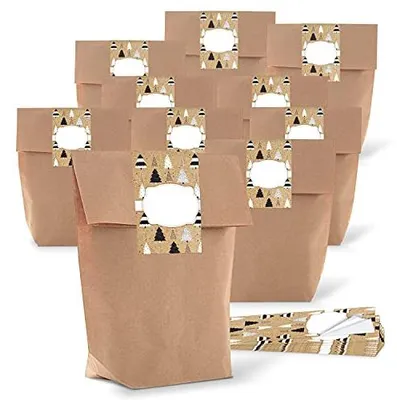 Produktbild von Logbuch-Verlag 10 braune Kreuzbodenbeutel zum Befüllen 16,5 x 26 x 6,5 cm mit Weihnachtsbanderole zum Beschriften - Geschenktüte WeihnachtenWeihnachtsbanderole zum Beschriften / 50 Stück