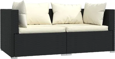 Image de vidaXL Canapé 2 places avec coussins noir Poly rotin