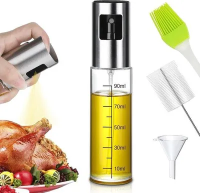 Image de Vaporisateur d'huile avec pinceau pour huile de cuisson, accessoire de cuisine pour salades et grillades.