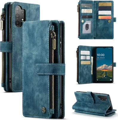 Immagine prodotto di Galaxy A13 4G custodia del telefono cellulare, chiusura a zip custodia in Finto cuoio flip cover chiusura magnetica porta carte funzione stand portafoglio custodia protettiva per Samsung Galaxy A13 4G Blu
