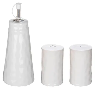 Produktbild von SCHÖNER WOHNEN-Kollektion Küchenutensilien Set Mod. ADELLE 3-teilig Essigspender Salzstreuer Pfefferstreuer aus Keramik mit Edelstahl-Ausguss Ø 8x20 cm Weiß