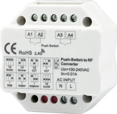 Produktbild von ISOLED Sys-Pro 2-Push Input, Funk-Output für Switch/Dimm/CCT/ RGB/RGB+W Empfänger, 100-240V