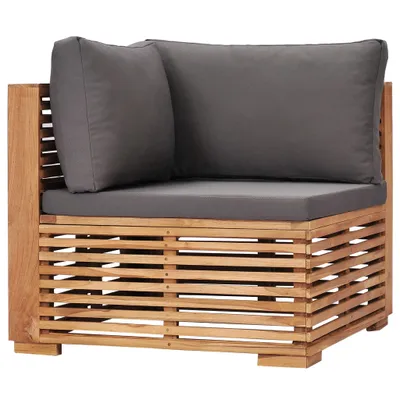 Image de vidaXL Canapé d'angle de jardin avec revêtement gris en teck massif