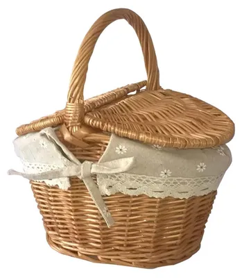 Imagen del producto de Cesta de picnic con tapa, de mimbre, de 35x25x20 cm, con asa, ideal para excursiones familiares