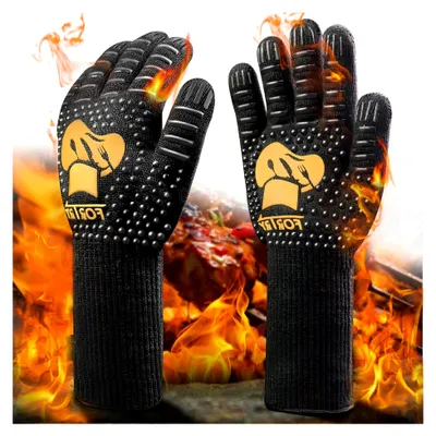Produktbild von Hitzebeständige Grillhandschuhe bis 800 °C, rutschfeste Ofenhandschuhe, atmungsaktive Kochhandschuhe, feuerfeste Topfhandschuhe für Grill BBQ (L-XXL)