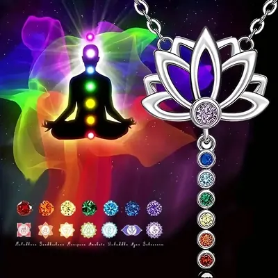 Produktbild von GKA 7 Chakra Kette Lotus mit Anhänger G9 silber Glückskette Halskette 7 Energie Farben Modeschmuck Damen