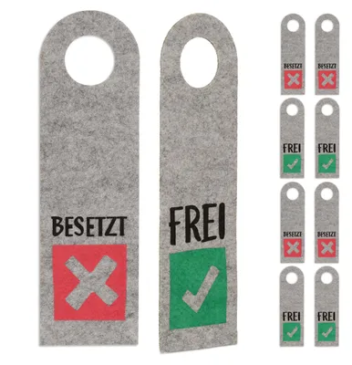Obrázek produktu pro Relaxdays – cedulka na dveře „Obsazeno/Volno“, sada 10 ks, cedulka na WC k zavěšení, oboustranná, do koupelny a kanceláře, filcová cedulka na dveře, šedá