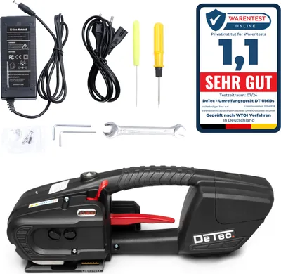 Produktbild von DeTec. Umreifungsmaschine DT-UM19s Li-Ionen Akku Handumreifungsgerät für PE, PP & PET Umreifungsband