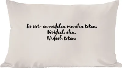 Produktbild von MuchoWow® Zierkissen Sofakissen Wohnzimmer Dekokissen 50x30 cm Taupe - Zitat - Essensvorteil, Kochnachteil. - Wohnzimmerdekoration - Polster mit Photo