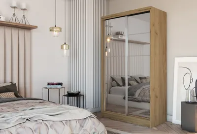 Produktbild von Masseno Schiebetürenschrank FIORELLA 150 cm Kleiderschrank Schlafzimmer Schrank 2-türig mit Spiegel Eiche Artisan