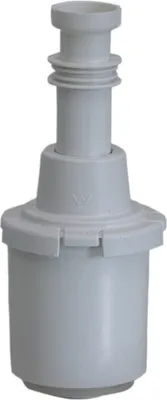 A gray toilet flush valve component on a white background.