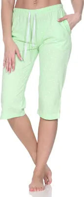 Produktbild von Damen Schlafanzug Pyjama Capri-Hose 3/4-lang - Mix & Match - perfekt zu kombinieren ; punkte_grün , 44