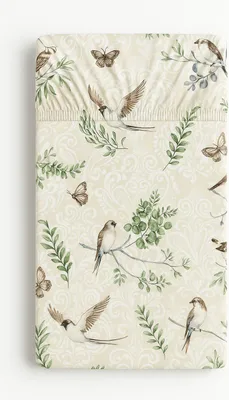 Image de Drap housse coton pour lit enfant 120x60 cm - oiseaux marron
