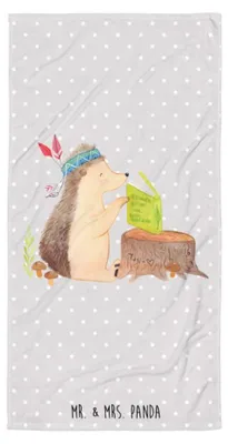 Produktbild von Mr. & Mrs. Panda XL Badehandtuch Igel Federschmuck - Grau Pastell - Geschenk, Großes, Lagerfeuer, Camping, Strandlaken, Indianer, Duschtuch, Abenteuer, Tiere, Handtuch