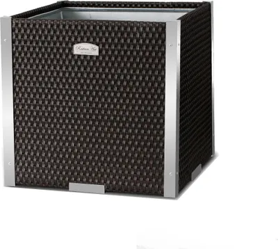 Produktbild von Rattan Pflanzenkübel quadratisch mit Schmuckleiste aus Alu 46 x 46 x 46 cm Dunkelbraun