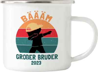 Produktbild von Bäääm! Großer Bruder 2023 Emaille Tasse Geschenk Ankündigung Dab Geburt Babynews