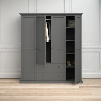 Produktbild von Tvilum 75369igig, Grau, Garderobe, 9 Regale, 4 Tür(en), Grau, Faserplatte mit hoher Dichte (HDF)