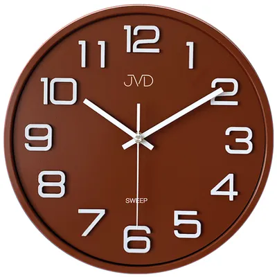 A brown analog wall clock with white numbers and hands, shown against a white background.