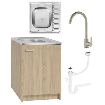 Produktbild von Stamar | Küchenschrank, Küchenschrank mit Spüle, 60 cm, mit Hochdruckarmatur Olive und Siphon, Eiche Sonoma