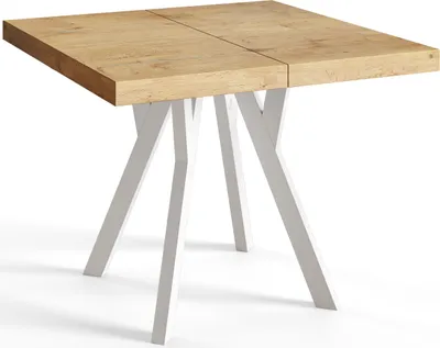 Obrázok produktu pre Štvorcový jedálenský stôl RICO, rozkladací stôl, rozmery: 90-190X90X77 cm, farba obývačkového stola: LANCELOT, s drevenými nohami v bielej farbe